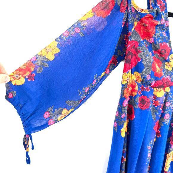 FREE PEOPLE Penny Lover Blue Floral Babydoll Semisheer Mini Dress Size XS - Picture 3 of 7